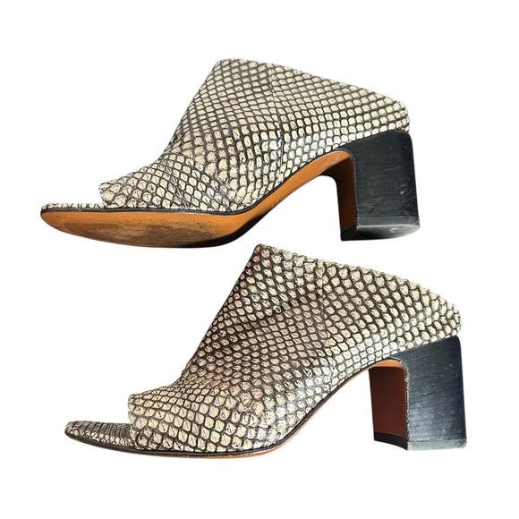 Aquatalia Python Embossed Leather Peep Toe Block Heel Mule 9.5 Italy - Picture 11 of 12